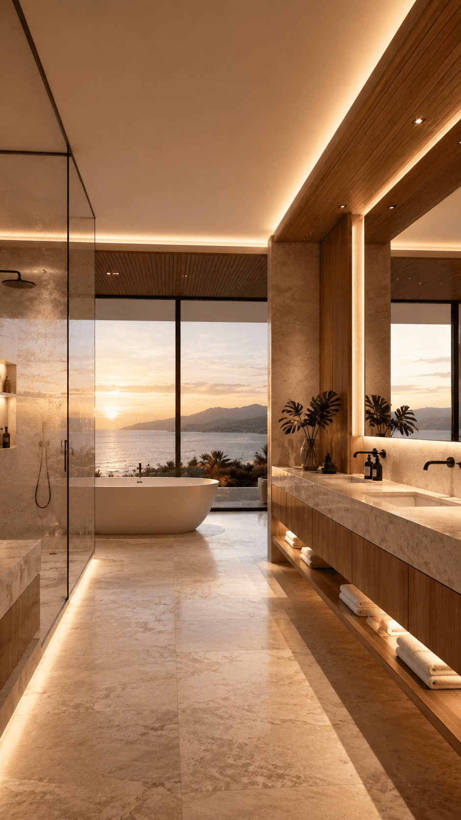 Stone and timber bathroom palette